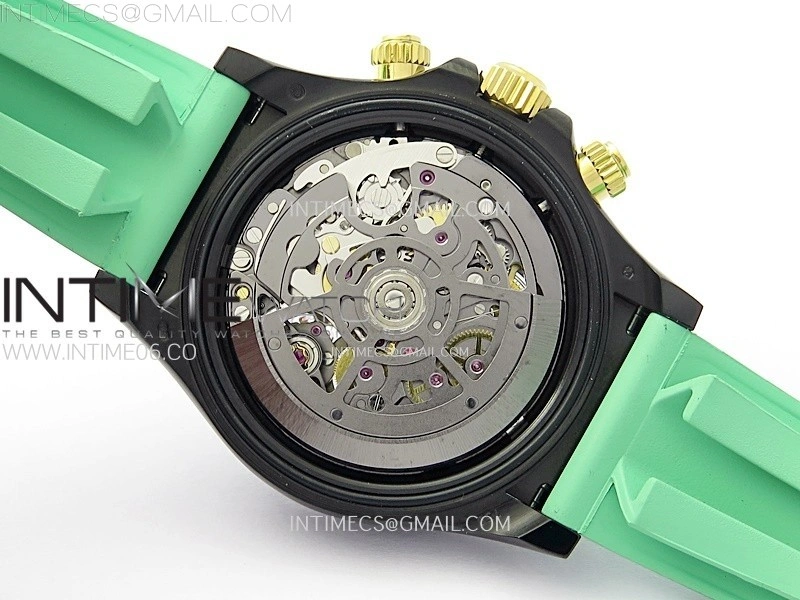 Daytona PVD Ceramic Bezel GETF Best Edition Skeleton Green Dial on Green Rubber Strap SA4130