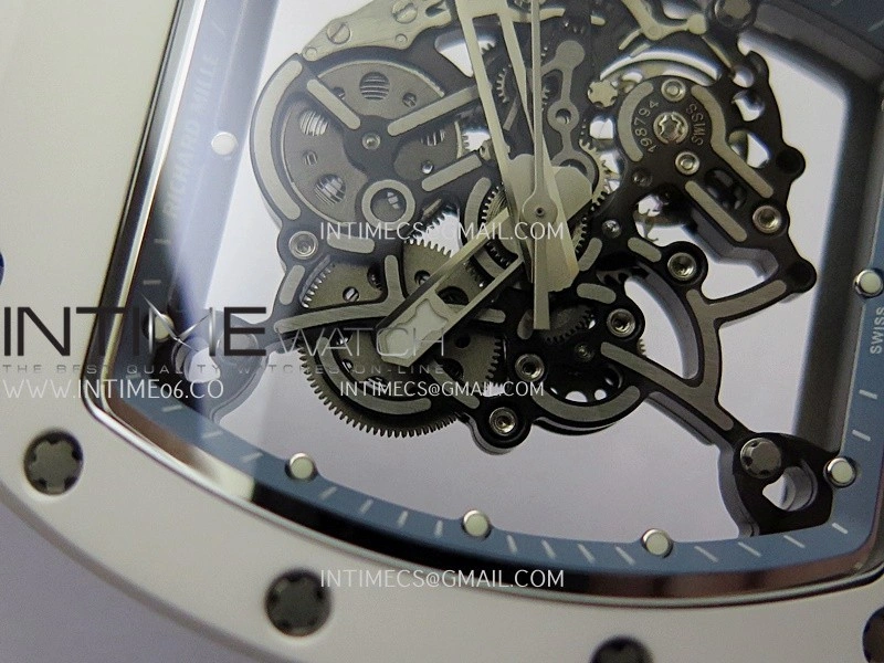 RM055 White Ceramic Blue Inner Bezel DF Best Edition On White Rubber Strap RMUL2 Super Clone