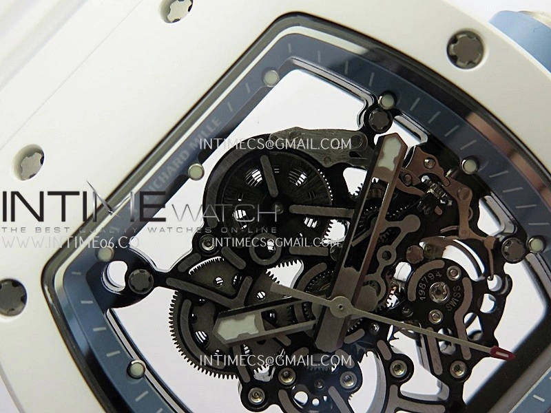 RM055 White Ceramic Blue Inner Bezel DF Best Edition On White Rubber Strap RMUL2 Super Clone