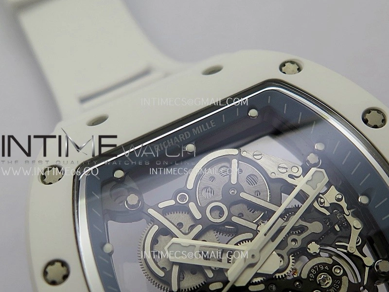 RM055 White Ceramic Blue Inner Bezel DF Best Edition On White Rubber Strap RMUL2 Super Clone