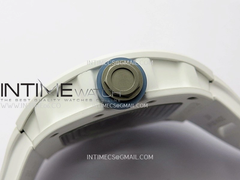RM055 White Ceramic Blue Inner Bezel DF Best Edition On White Rubber Strap RMUL2 Super Clone
