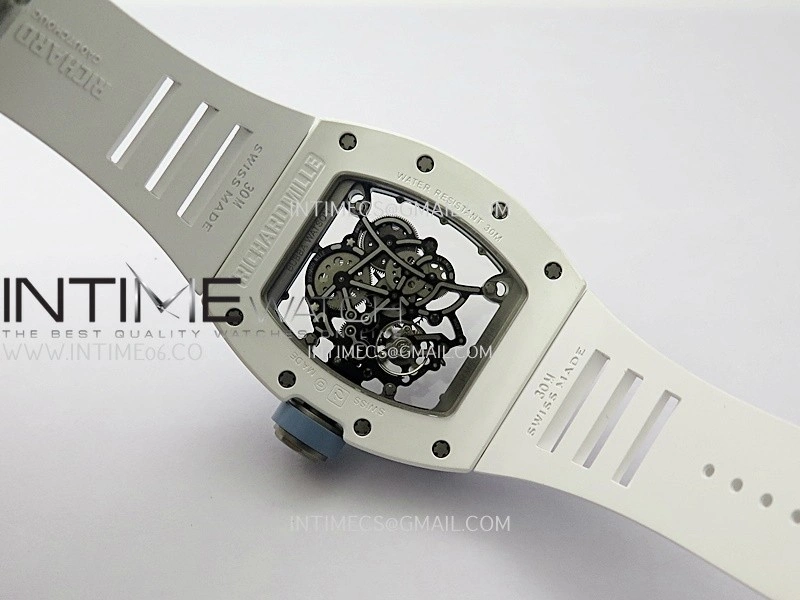 RM055 White Ceramic Blue Inner Bezel DF Best Edition On White Rubber Strap RMUL2 Super Clone
