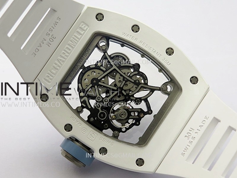 RM055 White Ceramic Blue Inner Bezel DF Best Edition On White Rubber Strap RMUL2 Super Clone