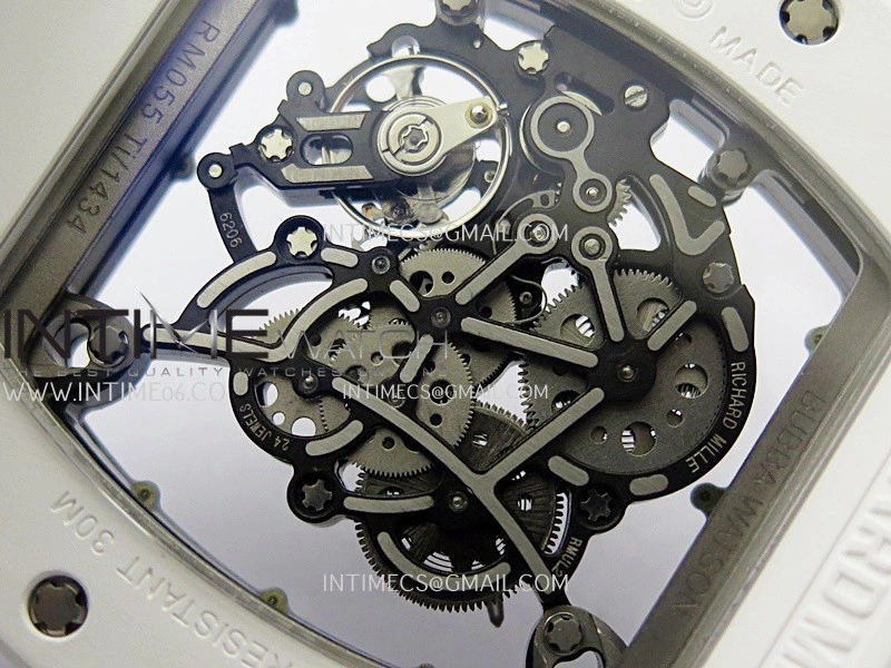 RM055 White Ceramic Blue Inner Bezel DF Best Edition On White Rubber Strap RMUL2 Super Clone