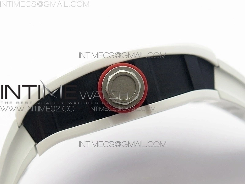 RM055 Real White Ceramic Case KVF Best Edition Skeleton Dial Red on White Rubber Strap MIYOTA8215