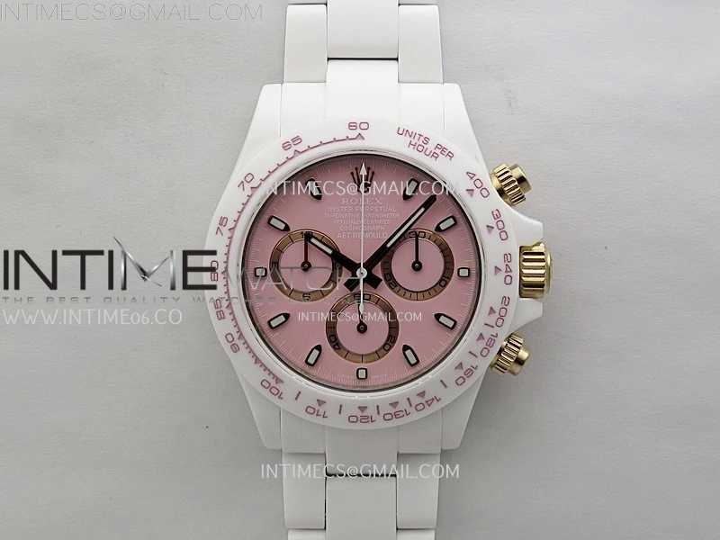 Daytona AET White Solid Nano Ceramic Case and Bracelet N6F 1:1 Best Edition British Racing Pink Dial On DD4801