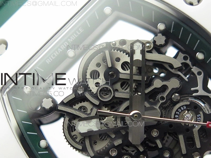 RM055 White Ceramic KVF Best Edition Skeleton Dial White on Green Rubber Strap MIYOTA8215 V3