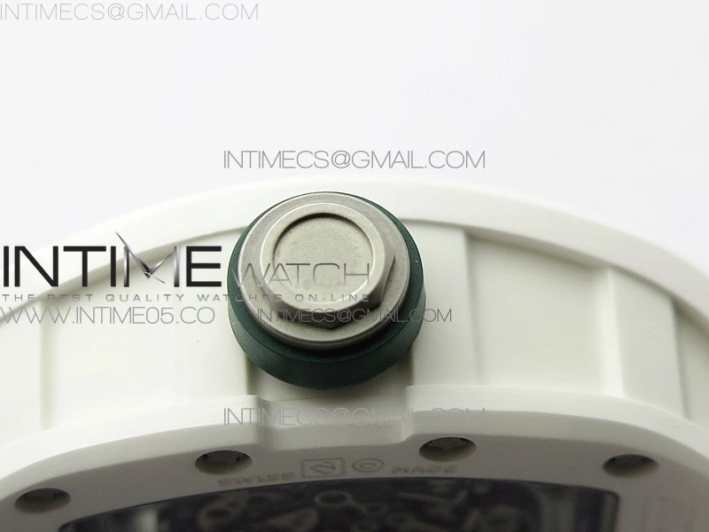 RM055 White Ceramic KVF Best Edition Skeleton Dial White on Green Rubber Strap MIYOTA8215 V3