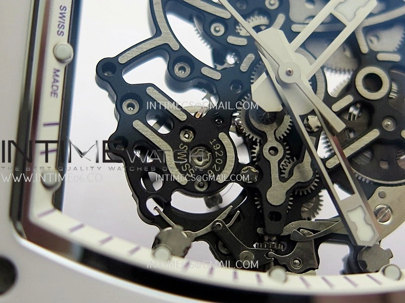 RM055 White Inner Bezel White Ceramic RF 1:1 Best Edition Skeleton Dial On White Rubber Strap RMUL2 Super Clone