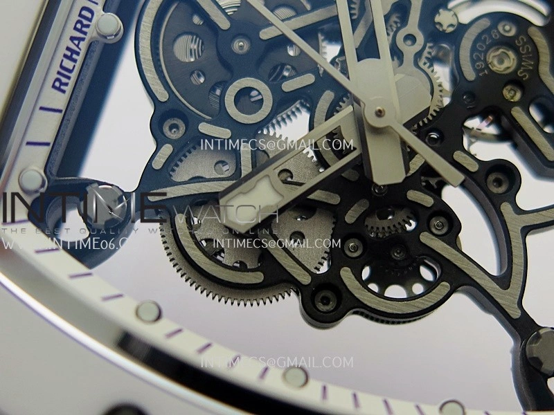 RM055 White Inner Bezel White Ceramic RF 1:1 Best Edition Skeleton Dial On White Rubber Strap RMUL2 Super Clone