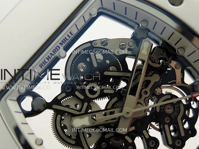 RM055 White Inner Bezel White Ceramic RF 1:1 Best Edition Skeleton Dial On White Rubber Strap RMUL2 Super Clone
