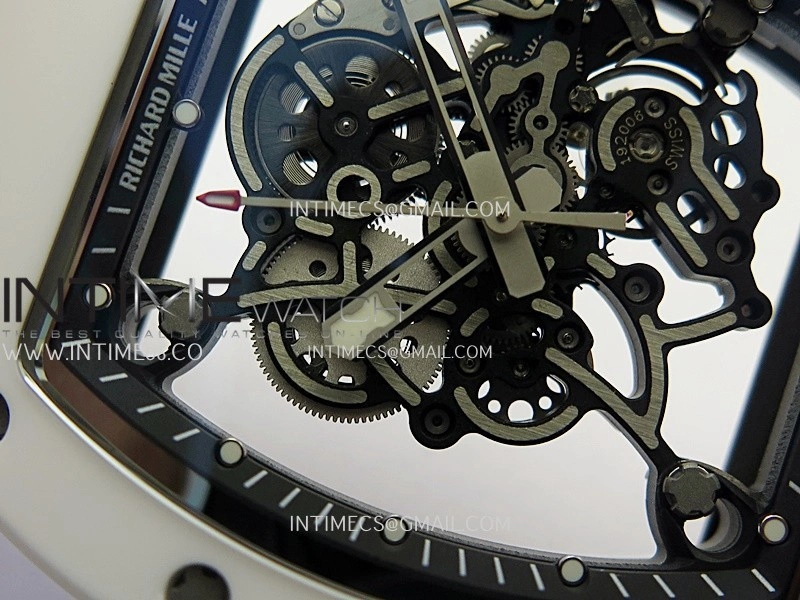 RM055 Black Inner Bezel White Ceramic RF 1:1 Best Edition Skeleton Dial On White Rubber Strap RMUL2 Super Clone
