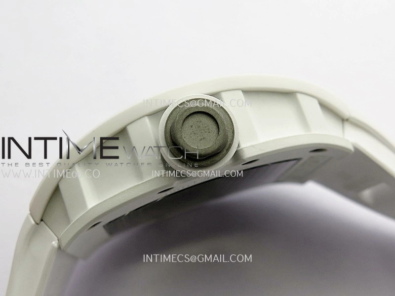 RM055 Black Inner Bezel White Ceramic RF 1:1 Best Edition Skeleton Dial On White Rubber Strap RMUL2 Super Clone
