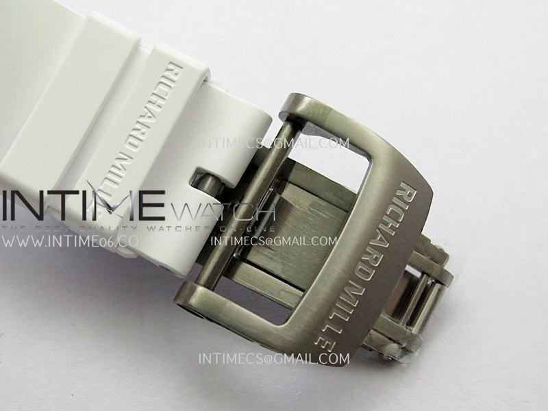 RM055 Black Inner Bezel White Ceramic RF 1:1 Best Edition Skeleton Dial On White Rubber Strap RMUL2 Super Clone
