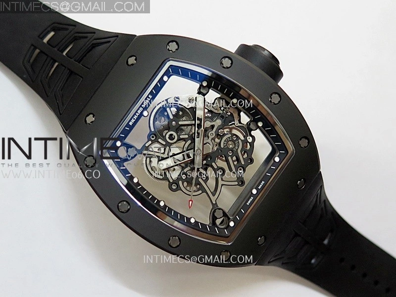 RM055 Black Crown And Inner Black Ceramic ZF 1:1 Best Edition Skeleton Dial On Black Rubber Strap RMUL2 Super Clone