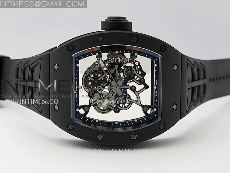 RM055 Black Crown And Inner Black Ceramic ZF 1:1 Best Edition Skeleton Dial On Black Rubber Strap RMUL2 Super Clone