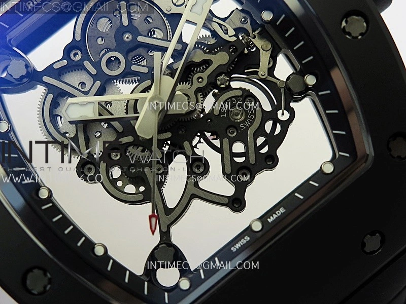 RM055 Black Crown And Inner Black Ceramic ZF 1:1 Best Edition Skeleton Dial On Black Rubber Strap RMUL2 Super Clone