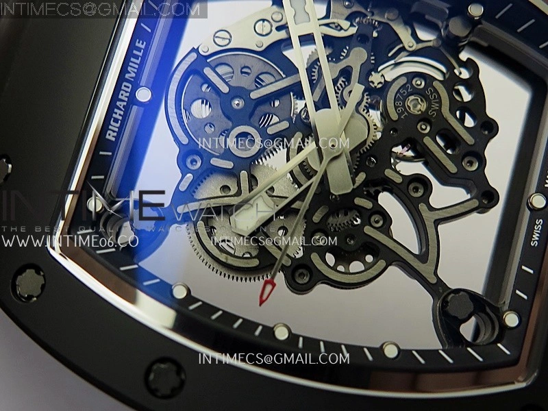 RM055 Black Crown And Inner Black Ceramic ZF 1:1 Best Edition Skeleton Dial On Black Rubber Strap RMUL2 Super Clone