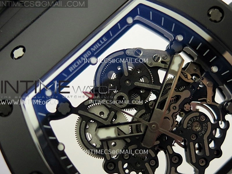 RM055 Black Crown And Inner Black Ceramic ZF 1:1 Best Edition Skeleton Dial On Black Rubber Strap RMUL2 Super Clone