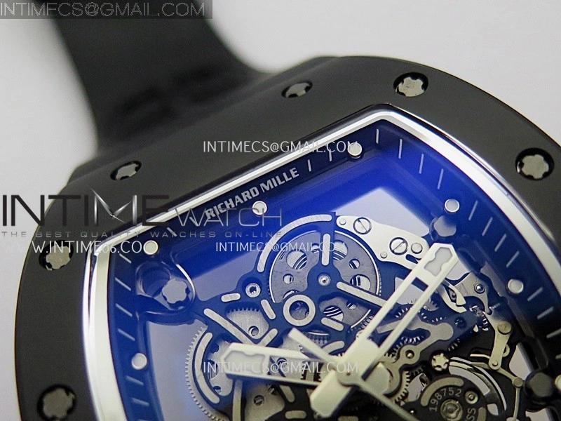 RM055 Black Crown And Inner Black Ceramic ZF 1:1 Best Edition Skeleton Dial On Black Rubber Strap RMUL2 Super Clone