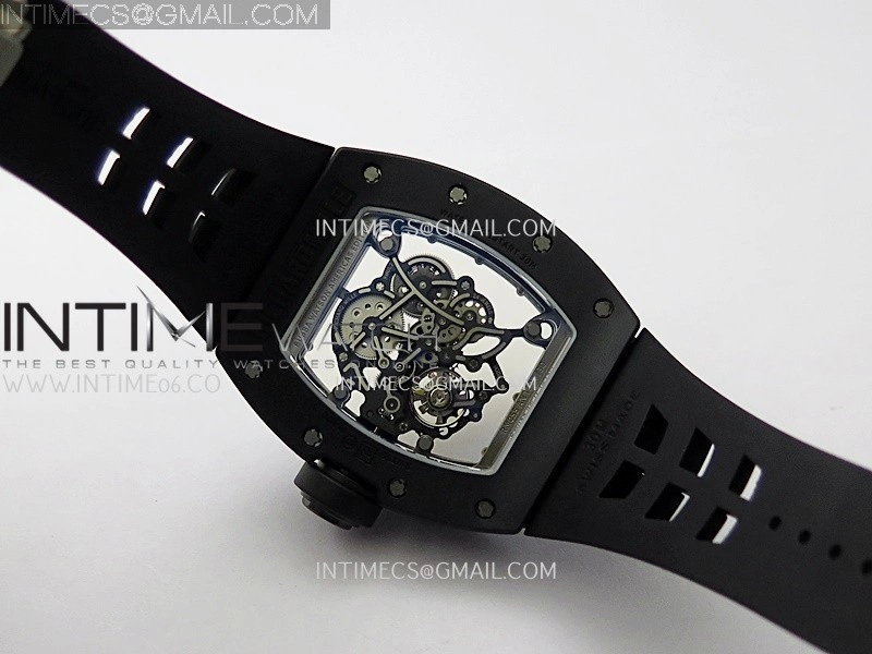 RM055 Black Crown And Inner Black Ceramic ZF 1:1 Best Edition Skeleton Dial On Black Rubber Strap RMUL2 Super Clone