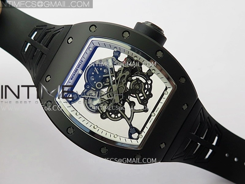 RM055 Black Crown White Inner Black Ceramic ZF 1:1 Best Edition Skeleton Dial On Black Rubber Strap RMUL2 Super Clone