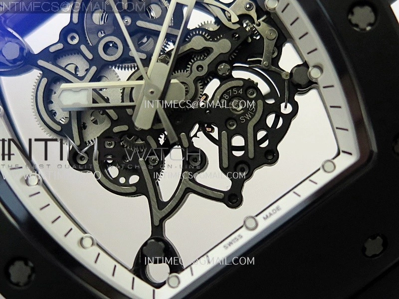RM055 Black Crown White Inner Black Ceramic ZF 1:1 Best Edition Skeleton Dial On Black Rubber Strap RMUL2 Super Clone
