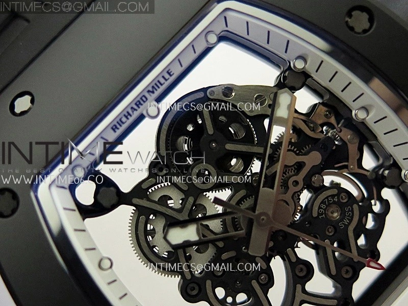 RM055 Black Crown White Inner Black Ceramic ZF 1:1 Best Edition Skeleton Dial On Black Rubber Strap RMUL2 Super Clone