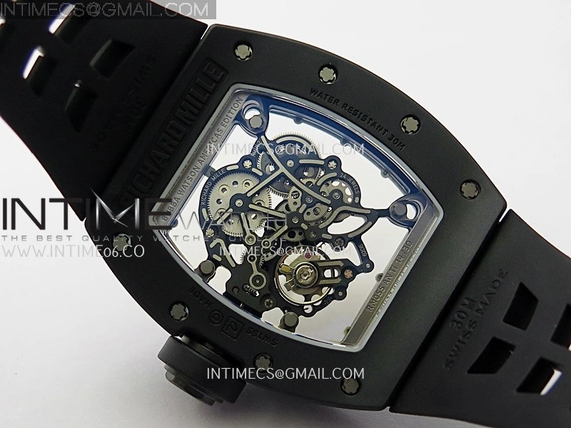 RM055 Black Crown White Inner Black Ceramic ZF 1:1 Best Edition Skeleton Dial On Black Rubber Strap RMUL2 Super Clone