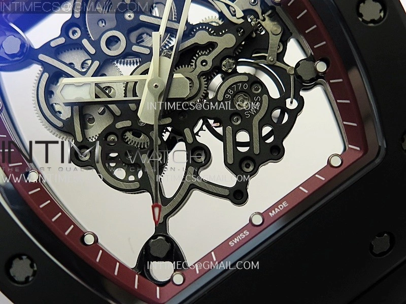 RM055 Red Crown Red Inner Black Ceramic ZF 1:1 Best Edition Skeleton Dial On Black Rubber Strap RMUL2 Super Clone