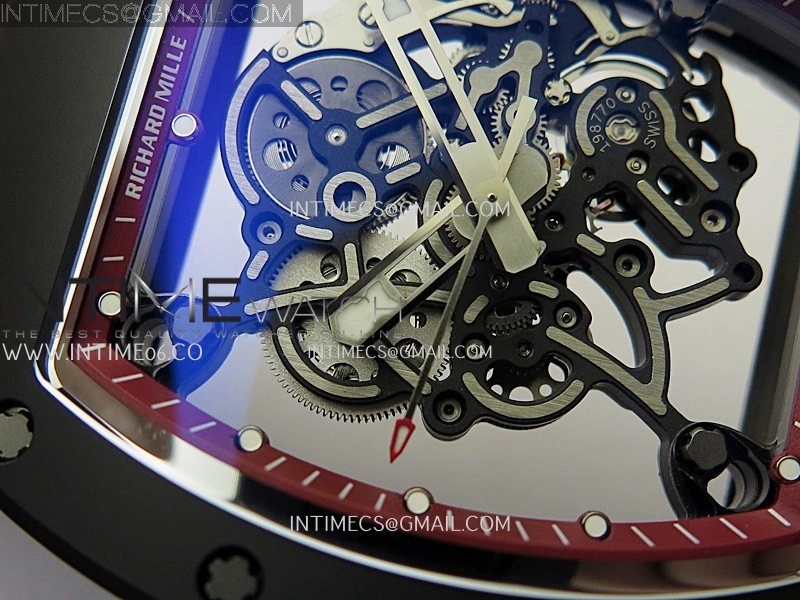 RM055 Red Crown Red Inner Black Ceramic ZF 1:1 Best Edition Skeleton Dial On Black Rubber Strap RMUL2 Super Clone