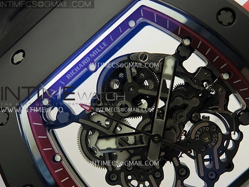 RM055 Red Crown Red Inner Black Ceramic ZF 1:1 Best Edition Skeleton Dial On Black Rubber Strap RMUL2 Super Clone