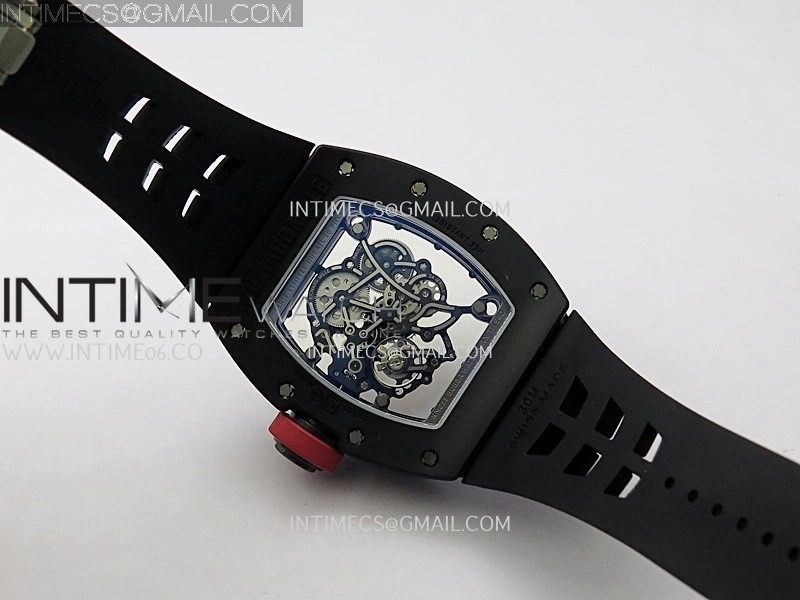 RM055 Red Crown Red Inner Black Ceramic ZF 1:1 Best Edition Skeleton Dial On Black Rubber Strap RMUL2 Super Clone