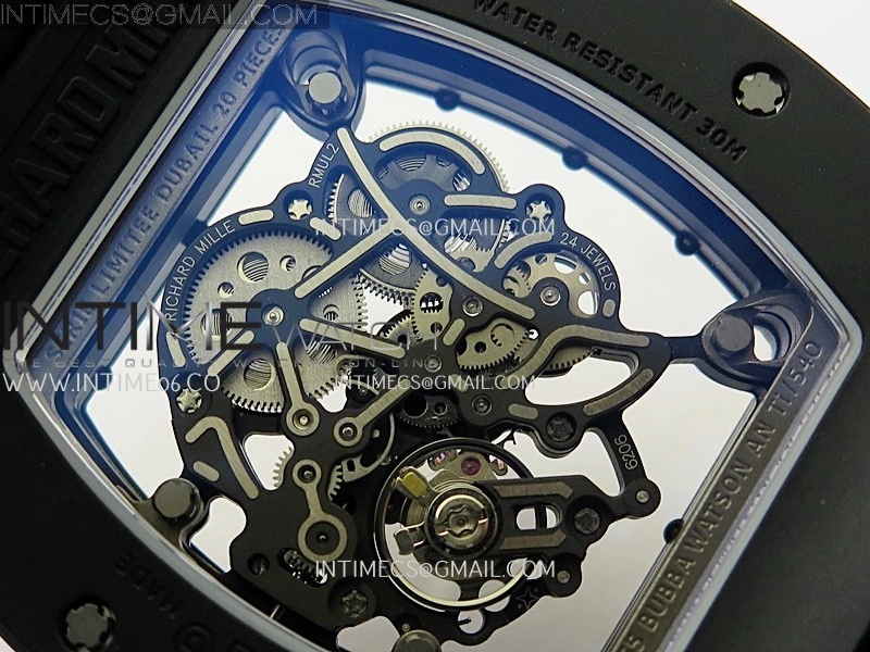 RM055 Red Crown Red Inner Black Ceramic ZF 1:1 Best Edition Skeleton Dial On Black Rubber Strap RMUL2 Super Clone