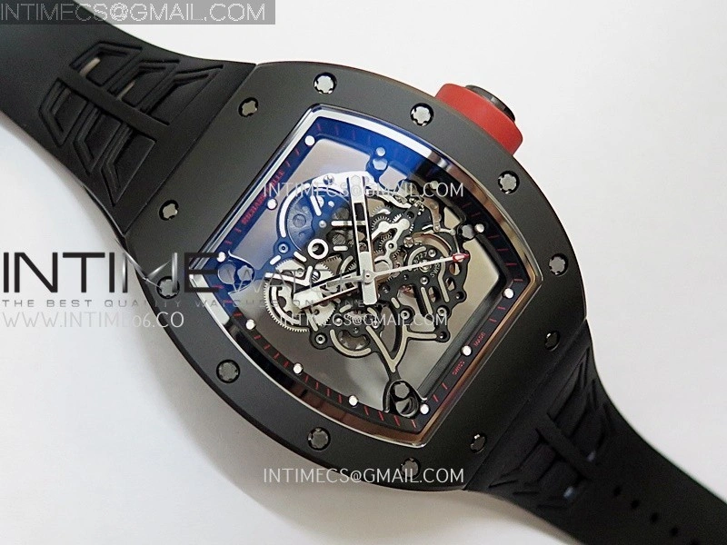 RM055 Red Crown Black Inner Black Ceramic ZF 1:1 Best Edition Skeleton Dial On Black Rubber Strap RMUL2 Super Clone