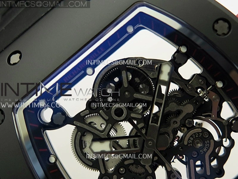 RM055 Red Crown Black Inner Black Ceramic ZF 1:1 Best Edition Skeleton Dial On Black Rubber Strap RMUL2 Super Clone
