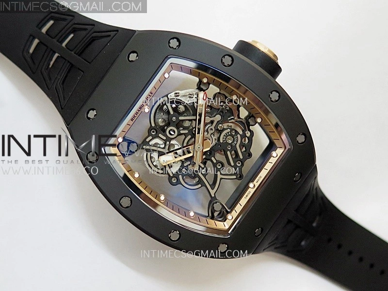 RM055 Black Crown RG Inner Black Ceramic ZF 1:1 Best Edition Skeleton Dial On Black Rubber Strap RMUL2 Super Clone