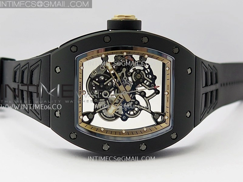 RM055 Black Crown RG Inner Black Ceramic ZF 1:1 Best Edition Skeleton Dial On Black Rubber Strap RMUL2 Super Clone