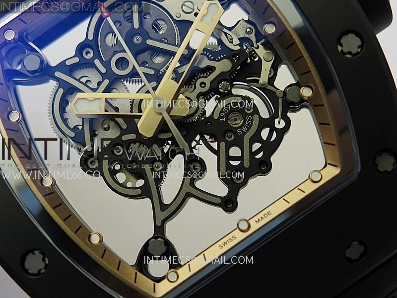 RM055 Black Crown RG Inner Black Ceramic ZF 1:1 Best Edition Skeleton Dial On Black Rubber Strap RMUL2 Super Clone