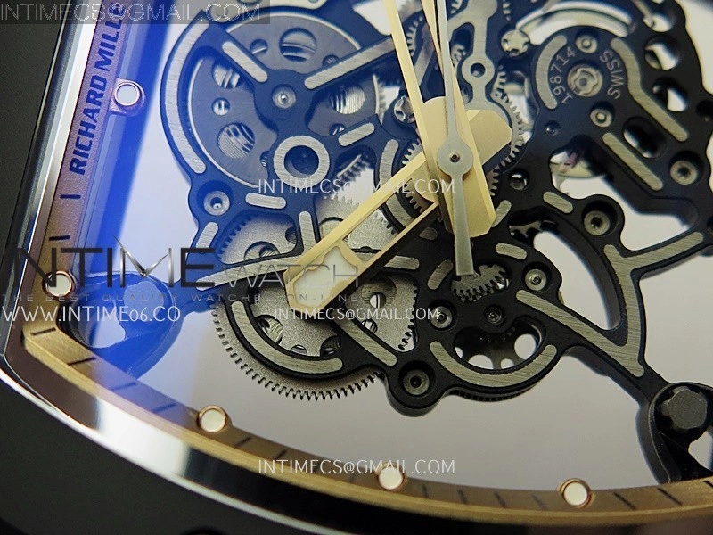 RM055 Black Crown RG Inner Black Ceramic ZF 1:1 Best Edition Skeleton Dial On Black Rubber Strap RMUL2 Super Clone