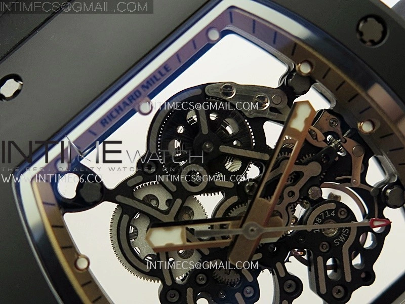 RM055 Black Crown RG Inner Black Ceramic ZF 1:1 Best Edition Skeleton Dial On Black Rubber Strap RMUL2 Super Clone