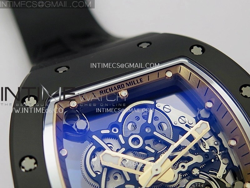 RM055 Black Crown RG Inner Black Ceramic ZF 1:1 Best Edition Skeleton Dial On Black Rubber Strap RMUL2 Super Clone
