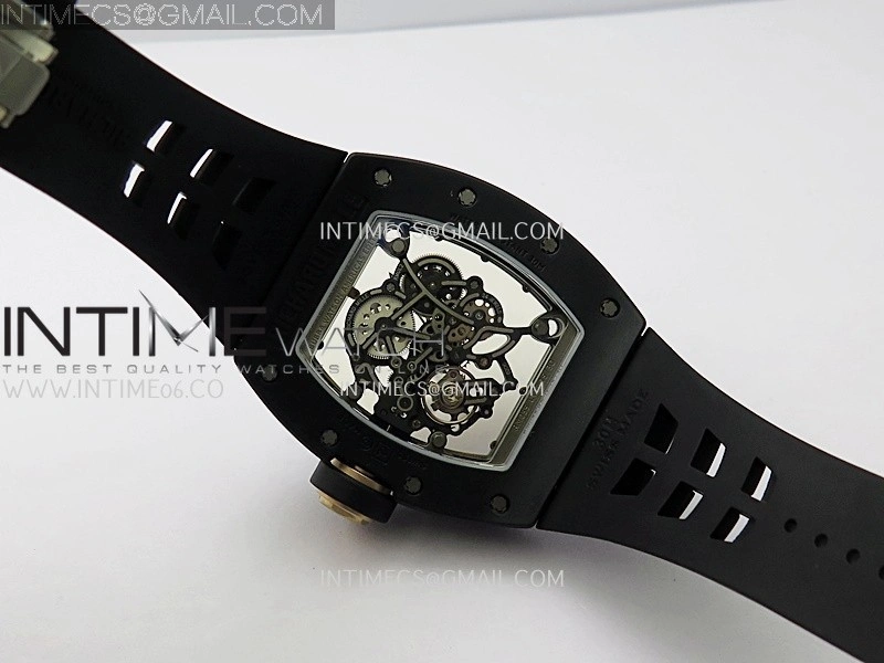 RM055 Black Crown RG Inner Black Ceramic ZF 1:1 Best Edition Skeleton Dial On Black Rubber Strap RMUL2 Super Clone