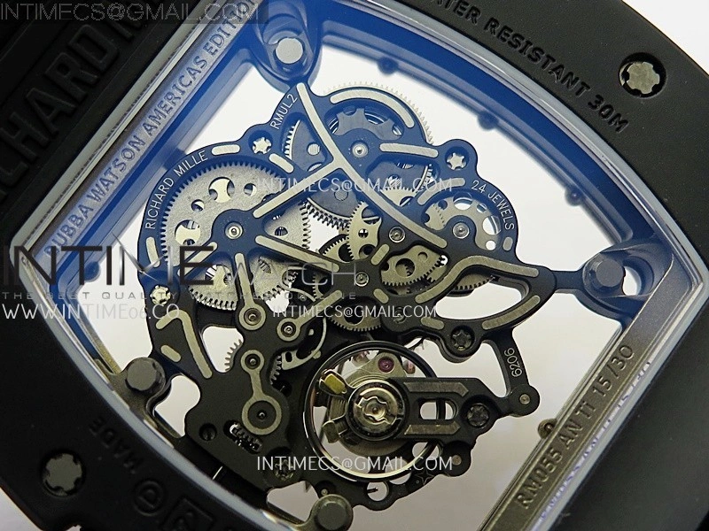 RM055 Black Crown RG Inner Black Ceramic ZF 1:1 Best Edition Skeleton Dial On Black Rubber Strap RMUL2 Super Clone