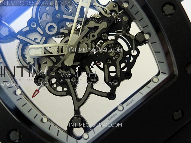 RM055 Black Crown White Inner Black White Ceramic ZF 1:1 Best Edition Skeleton Dial On Black Rubber Strap RMUL2 Super Clone