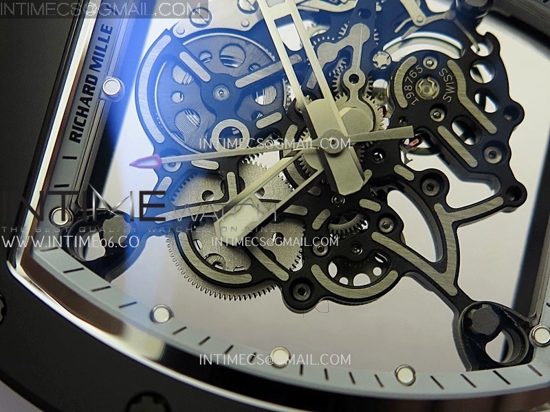 RM055 Black Crown White Inner Black White Ceramic ZF 1:1 Best Edition Skeleton Dial On Black Rubber Strap RMUL2 Super Clone