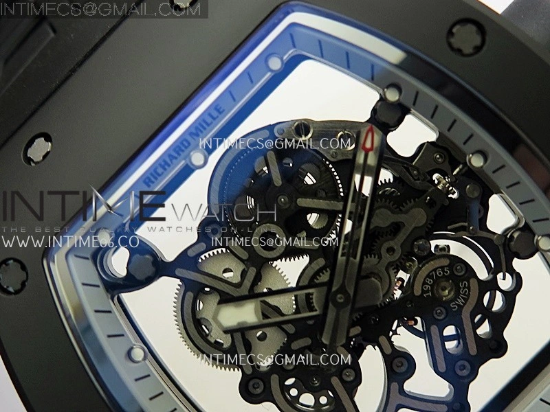 RM055 Black Crown White Inner Black White Ceramic ZF 1:1 Best Edition Skeleton Dial On Black Rubber Strap RMUL2 Super Clone
