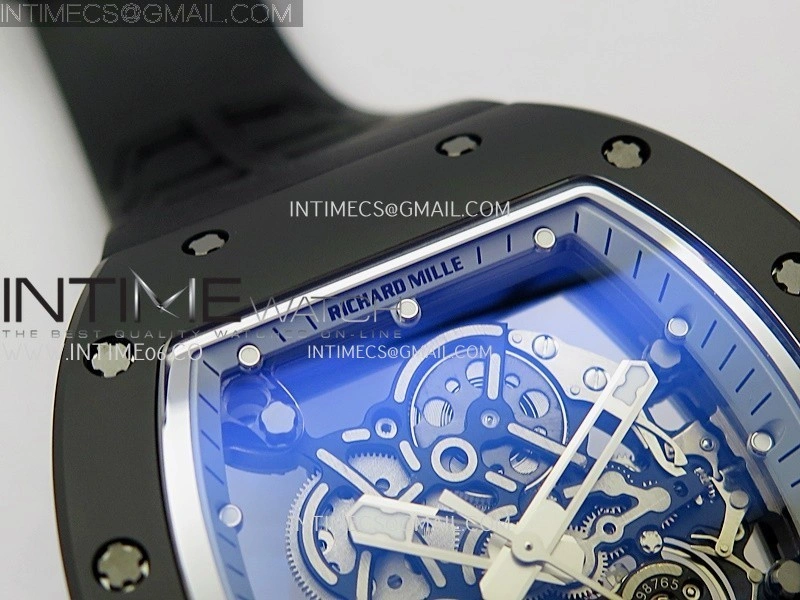 RM055 Black Crown White Inner Black White Ceramic ZF 1:1 Best Edition Skeleton Dial On Black Rubber Strap RMUL2 Super Clone