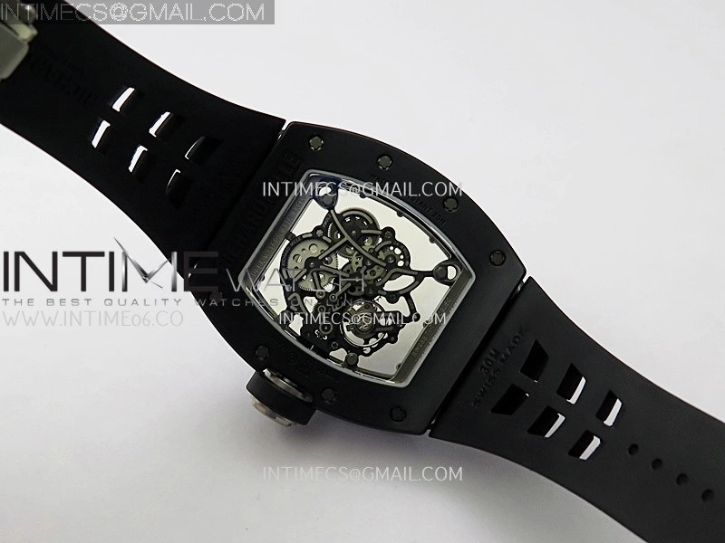 RM055 Black Crown White Inner Black White Ceramic ZF 1:1 Best Edition Skeleton Dial On Black Rubber Strap RMUL2 Super Clone