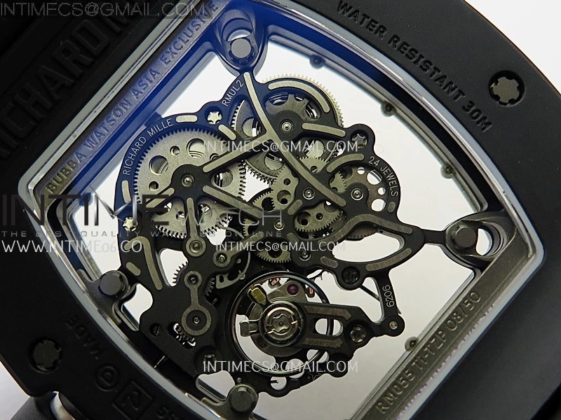 RM055 Black Crown White Inner Black White Ceramic ZF 1:1 Best Edition Skeleton Dial On Black Rubber Strap RMUL2 Super Clone